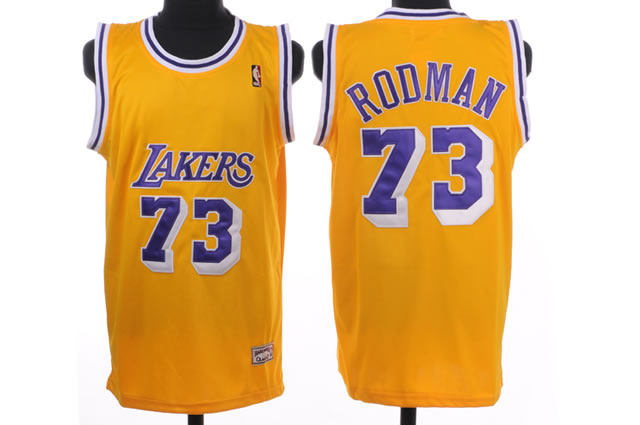 NBA Los Angeles Lakers 73 Dennis Rodman Authentic Yellow Throwback Jersey